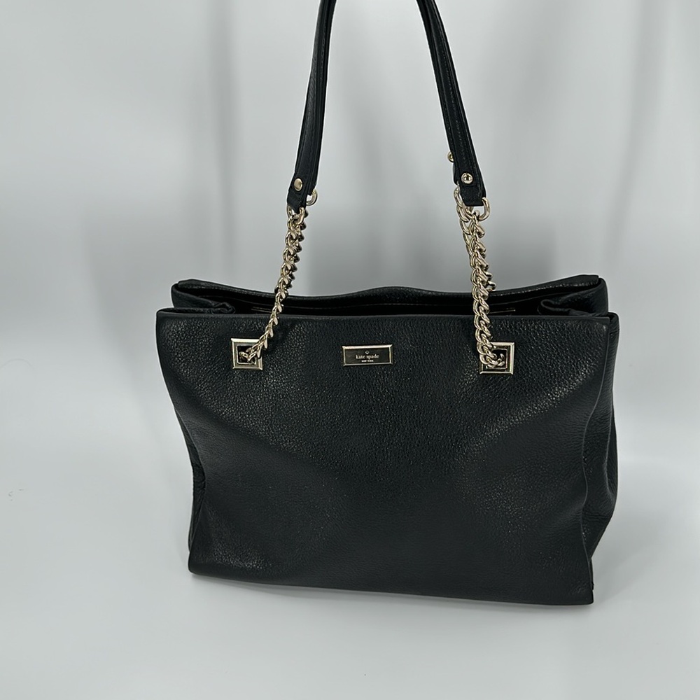 Kate Spade black leather tote sparkle effect gold chain detail handles